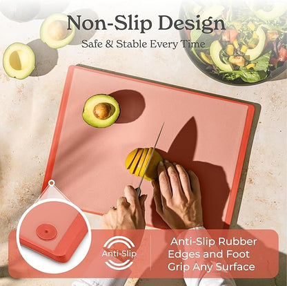 SMIRLY Plastic Cutting Board Set with Holder 3 Pieces, Non-Slip Dishwasher Safe Chopping Boards for Kitchen, Pink