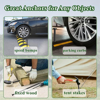 16 Inch Rebar Stakes 10 Pack Heavy Duty Ground Anchors 1/2 Inch Diameter Galvanized Steel Asphalt Anchoring Metal Spikes for Speed Bump, Parking Curb and Camping Tent