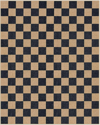 Lahome Checkered Easy Jute 8x10 Rug, Washable Rugs for Living Room Office, Farmhouse Neutral Non Slip Non Shedding Stain Resistance Indoor Outdoor Carpet for Balcony Patio Classroom