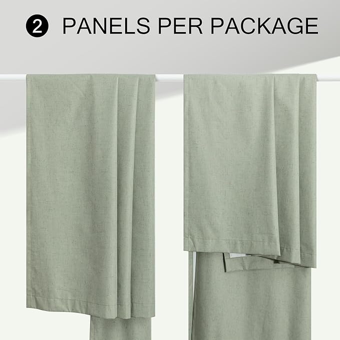 Light Sage Green Linen Textured Blackout Curtains 102 Inch Length 2 Panel Back Tab Sound Draft Cold Sun Blocking Winter Curtains Noise Reducing Retro Moody Drapes Living Room Divider Bedroom 102 Long
