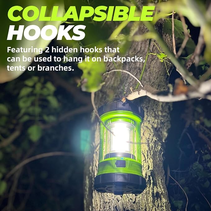 Rechargeable Camping Lantern, 3000LM 5 Light Modes Camping Light 4400 Capacity Phone Charger LED Impact-Resistant Flashlight Lantern Portable Waterproof Hurricane Lanterns for Emergency(Pale Green)