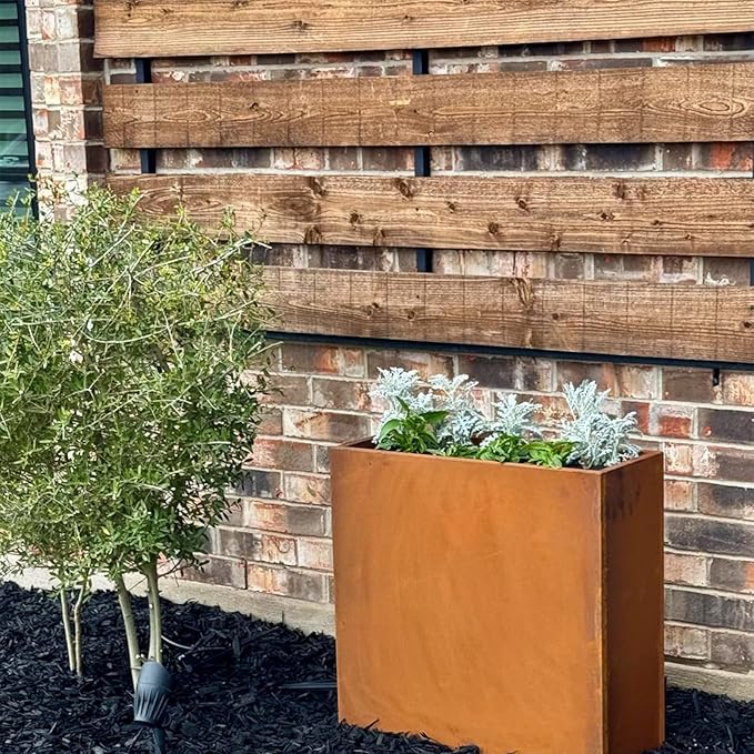 Galvanized Steel Metallic Heavy Planter for Outdoor Plants Metal Outdoor Planter Spliced Flower Box with Partitions for Outside,Indoor,Garden (Corten, 30 * 12 * 24)