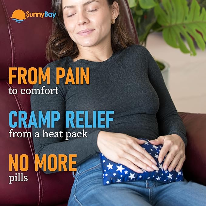 SunnyBay Small Microwave Heating Pad, Microwavable Versatile Cold/Heated Neck and Shoulder Wrap for Back Pain and More, Moist Heat Cotton-Fleece Pad with Flax Seed Filling, 6x11 in, Blue Stars