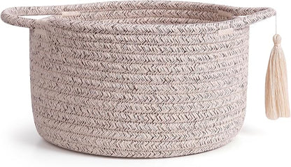 Empty Gift Basket – SweetMemo Mini Woven Rope Organizer Baskets for Gifting, Baby Shower, Desk, Makeup Brushes, Bathroom, Shelves – Small Decorative Storage Bin with Gift Bag & Ribbon – Warm Brown
