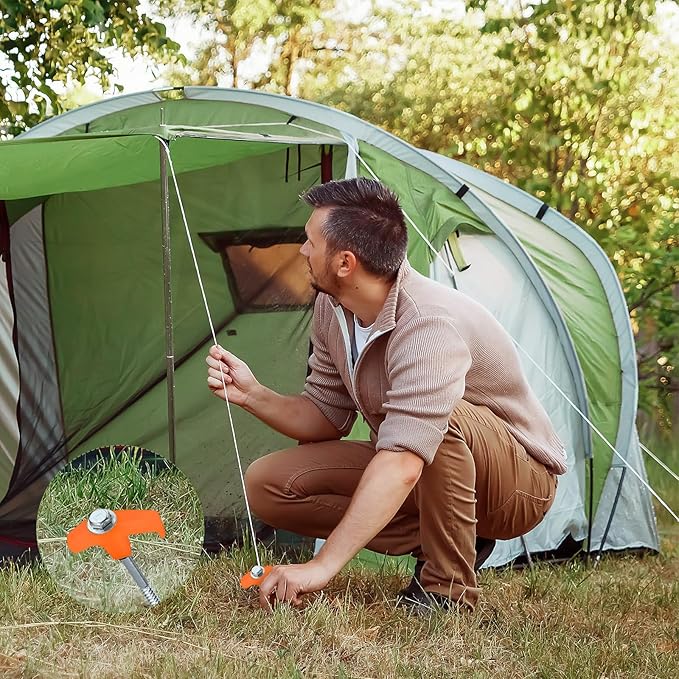 Hicarer 10 Pcs 20 Pcs 8'' Screw in Tent Stakes Heavy Duty Ground Metal Stakes for Inflatables with Hex Head Driver for Outdoor Camping Tent Inflatable Garden Decor (Orange)