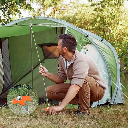 Hicarer 20 Pcs 20 Pcs 8'' Screw in Tent Stakes Heavy Duty Ground Metal Stakes for Inflatables with Hex Head Driver for Outdoor Camping Tent Inflatable Garden Decor (Orange)