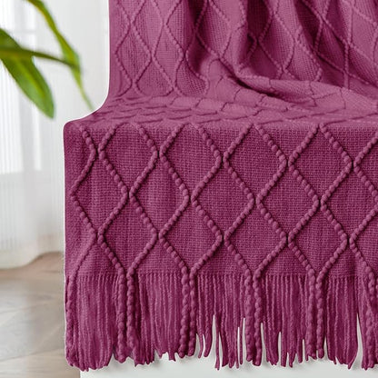 inhand Knitted Throw Blanket for Couch and Bed, Soft Living Room Home Decor Knitted Blanket with Tassel, Outdoor Lightweight Breathable Summer Blanket, Farmhouse Warm Woven Decorative, 50"x60"
