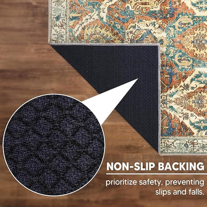 Keen Home Design 2x10 Rug - Machine Washable Runner with Non-Slip Backing, Ideal for Hallway, Entryway, Kitchen, Laundry Room - Vintage, Easy Clean, Durable, Low Pile Rug - (2'6" x 10')