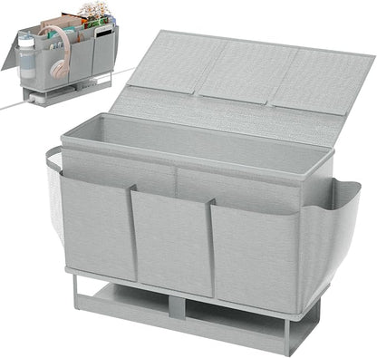 Bedside Caddy, Bed Organizer with 11 Pockets and Power Strip Holder,Versatile Bedside Storage Caddy for Home,Dorm,Bunk,Hospital,Crib Bed (Grey)