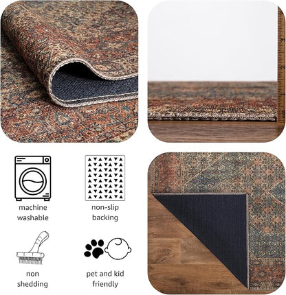 Keen Home Design 2x12 Rug - Machine Washable Runner Rug with Non-Slip Backing, Ideal for Hallway, Entryway, Kitchen, Laundry Room - Vintage, Easy Clean, Durable, Low Pile - (2'6" x 12')