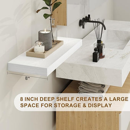 Fun Memories White Floating Shelves 36 Inch Long, 8 Inch Deep Floating Shelf for Wall, 36" W x 8" D Floating Shelves Set of 2, White Deep Wall Shelves for Bedroom, Living Room, Kitchen