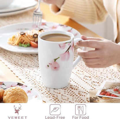 VEWEET Large Coffee Mugs Set of 6, 16 OZ Coffee Cups Set with Handle, Floral Mug Sets Ceramic Cup Set for Kitchen, Microwave& Dishwasher Safe, Series ANNIE