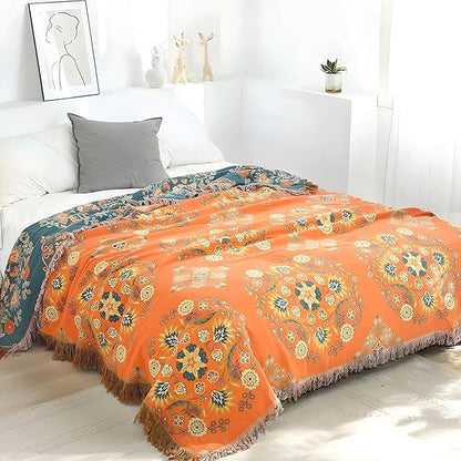 Boho Throw Blanket for Bed - 100% Pure Cotton Ultra Soft Rustic Quilt - Farmhouse Decor Bed Blankets, All Season Rustic Throw for Sofa Couch Chair(80''x 90'', Boho)