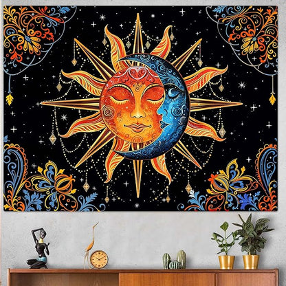 Lunerfex Sun and Moon Tapestry Mandala Wall Tapestry, Cute Tapestries for Bedroom Ceiling Tapestries Wall Hanging for Bedroom Living Room Decor Sun-1 44"x60"