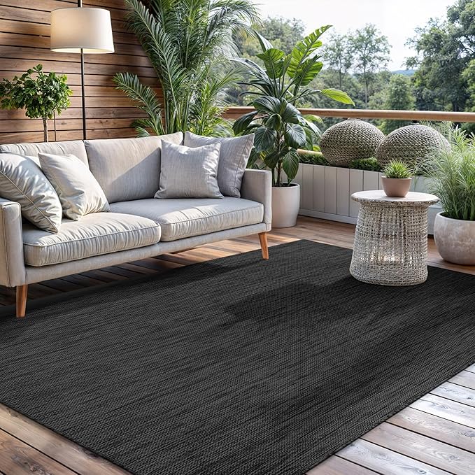 CAMILSON Outdoor Rug 9x12 Modern Area Rugs for Large Indoor and Outdoor Patios and Porches - Waterproof, Washable, Non-Shedding, Easy-to-Clean Outside Carpet (9 x 12, Solid - Dark Gray)