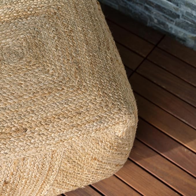 Pouf Ottoman, Square Braided Natural Jute Ottoman Pouf for Living Room or Bedroom, Floor Chair, Foot Rest or Decorative Home Decor