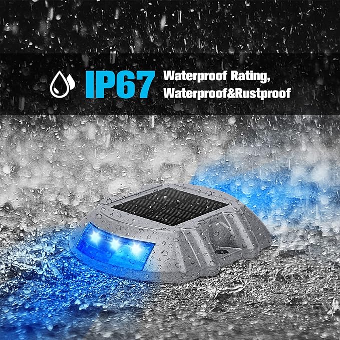 VOLISUN Solar Deck/Dock Lights, 20-Pack Led IP67 Waterproof Outdoor Warning Step Lights for Driveway Sidewalk Garden Pathway Yard (Blue)
