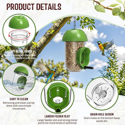 LONA Bird Feeders for Outdoors, Tube Feeder Weatherproof with Multiple Hanging Methods, Wild Bird Feeding Silo for Outside, 1 Port