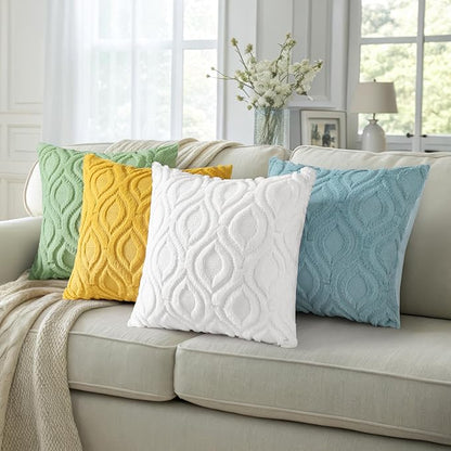 decorUhome Fall Throw Pillow Covers 18x18 Inch Set of 2, Soft Plush Decorative Faux Fur White Solid Couch Pillow Covers, Accent Farmhouse Neutral Square Euro Pillow Cases for Sofa Bed Living Room