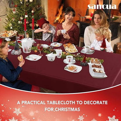 sancua Rectangle Tablecloth - 70 x 70 Inch - Stain and Wrinkle Resistant Washable Polyester Table Cloth, Decorative Fabric Table Cover for Dining Tables, Buffet Parties and Camping, Burgundy