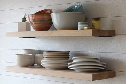 Urban Legacy Unfinished White Oak Deep Floating Shelves | Easy to Install Accent Modern Floating Shelves with Floating Shelf Brackets| Set of 2 (36" x 11" x 2")