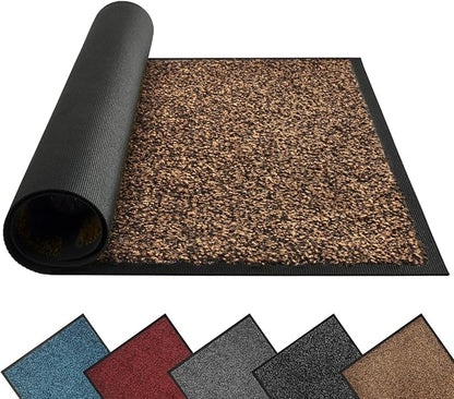 Mibao Front Door Mat, Dirt Trapper Welcome Mat for Outdoor Indoor, Non-Slip Waterproof Doormat, Durable Machine Washable Low Profile Entry Rug for Back Door Outside Patio Porch, 60" x 36", Brown