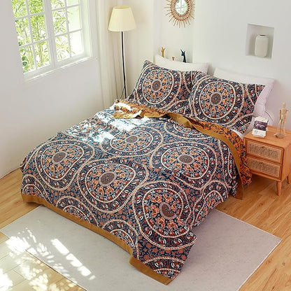 Boho Muslin Blanket for Adults 4-Layer Gauze Twin Size Soft Cozy 100% Cotton Summer Cooling Blanket Wheel Floral Decor for Sofa Bed Coverlet Both Sides (A Luck Wheel, Twin 60 x 80 in)