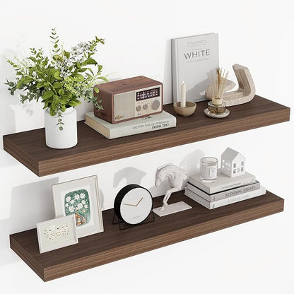 36 Inch Floating Shelves, 36"x9.25"x1.5" Inch Deep Floating Shelves for Wall, Wooden Shelves for Bathroom, Bedroom, Living Room, Walnut