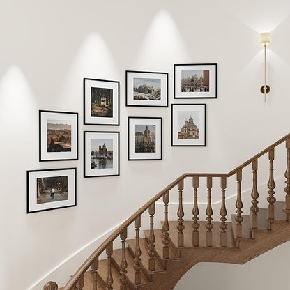 Vittanly 18x24 Picture Frames Set of 9, Shatter Resistant Plexiglass, Display 16x20 Pictures with Mat or 18x24 without Mat, Photo Frames for Wall or Tabletop, PVC Frame, Black