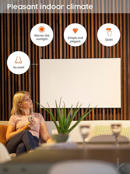 Infrared Space Heater - suited for smaller rooms - potent & energy efficient electric heating - wall-mounted - warms up quickly - over-heating protection - no noise - no maintenance - pleasant warmth