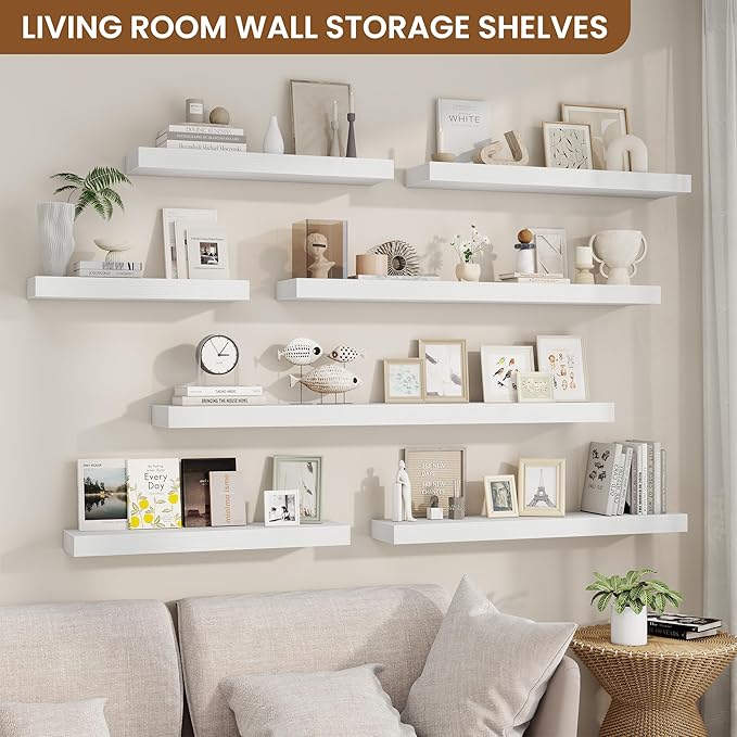 fuqing Floating Shelves for Wall, Bathroom Shelf Wall Mounted for Storage, Shelves with Invisible Bracket for Bedroom, Kitchen, Living Room, Farmhouse Small Book Shelf, 40 Inch Set of 2, White