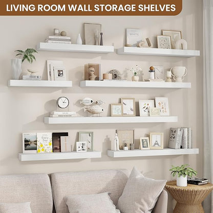 fuqing Floating Shelves for Wall, Bathroom Shelf Wall Mounted for Storage, Shelves with Invisible Bracket for Bedroom, Kitchen, Living Room, Farmhouse Small Book Shelf, 40 Inch Set of 2, White