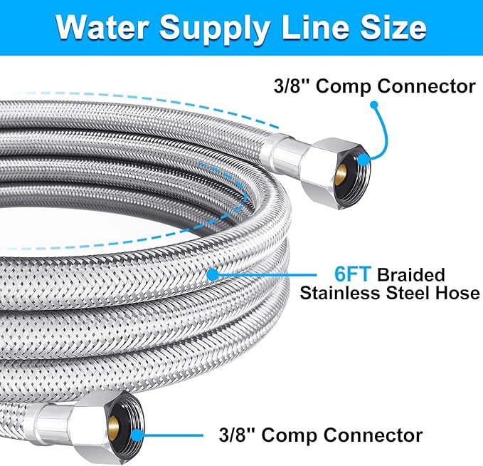 Dishwasher Installation Kit - 6 FT Premium Stainless Steel Braided Dishwasher Hose kit,Food Grade PEX Inner Tube Dishwasher Water Supply Line with 3/8"x3/8"MIP Elbow,3/8"x 3/4" FHT Elbow