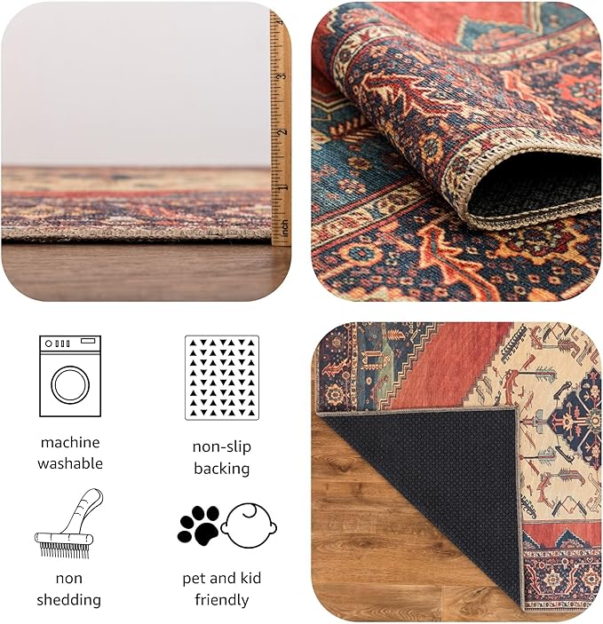 Keen Home Design 2x7 Rug - Machine Washable Runner Rug with Non-Slip Backing, Ideal for Hallway, Entryway, Kitchen, Laundry Room - Vintage, Easy Clean, Durable, Low Pile Rug - (2'6" x 7')