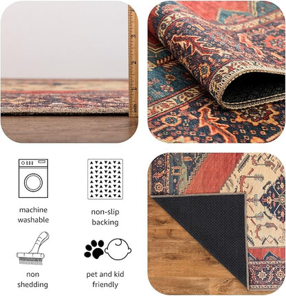 Keen Home Design 4x6 Rug - Machine Washable Area Rug with Non-Slip Backing, Ideal for Living Room, Dining Room, Bedroom - Vintage, Easy Clean, Durable, Low Pile Rug - (4' x 6')