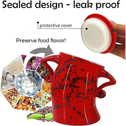 Canister with Attitude, Creative Forked Waist Jars with Lids, Retro Spotted Cup Food Cans Kitchen Storage Jars Airtight Canister for Tea Pot Desktop Cup Ornament(Red)