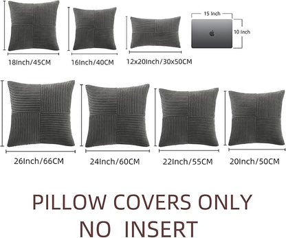 Fancy Homi 2 Packs Dark Gray Euro Decorative Throw Pillow Covers 26x26 Inch for Couch Bed Sofa, Rustic Farmhouse Boho Home Decor, Soft Corss Corduroy Patchwork Textured Square Cushion Case 66x66 cm