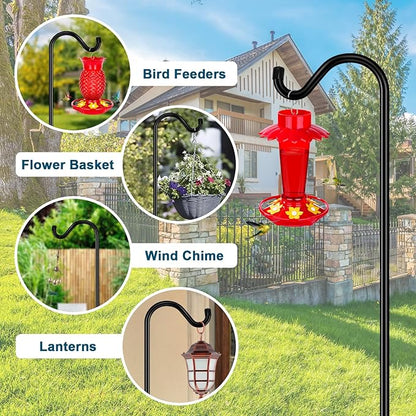 Gtongoko Adjustable Shepherds Hooks for Outdoor 76 Inch Bird Feeder Pole with 7 Prongs Base, 3/4 Inch Thick Heavy Duty for Hanging Bird Feeder, Plant Baskets,1 Pack