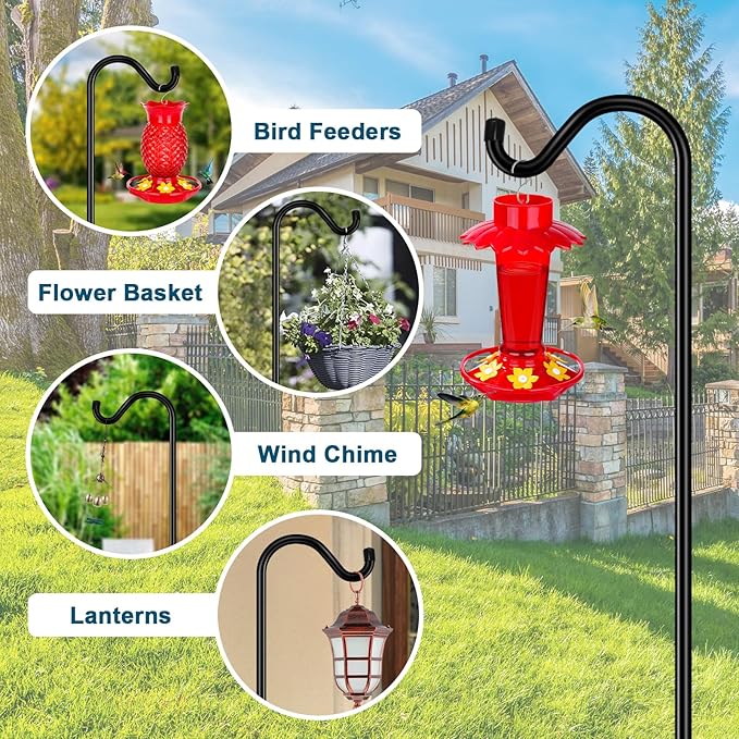 Gtongoko 2 Pack 108 Inch Tall Shepherds Hooks for Outdoor Bird Feeders, Heavy Duty Bird Feeder Pole Stand, Adjustable Hanger for Plant, Lights, Lanterns Wedding Decor with 7 Prongs Base