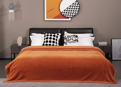 Mellowdy Extra Thick Hearty Plush Flannel Blanket (Burnt Orange, 60x80) - 500GSM Twin Size Warm Blanket for Winter, Fall | Soft, Fluffy, Cuddly, Perfect for Bed, Oversized Throw for Couch, Sofa