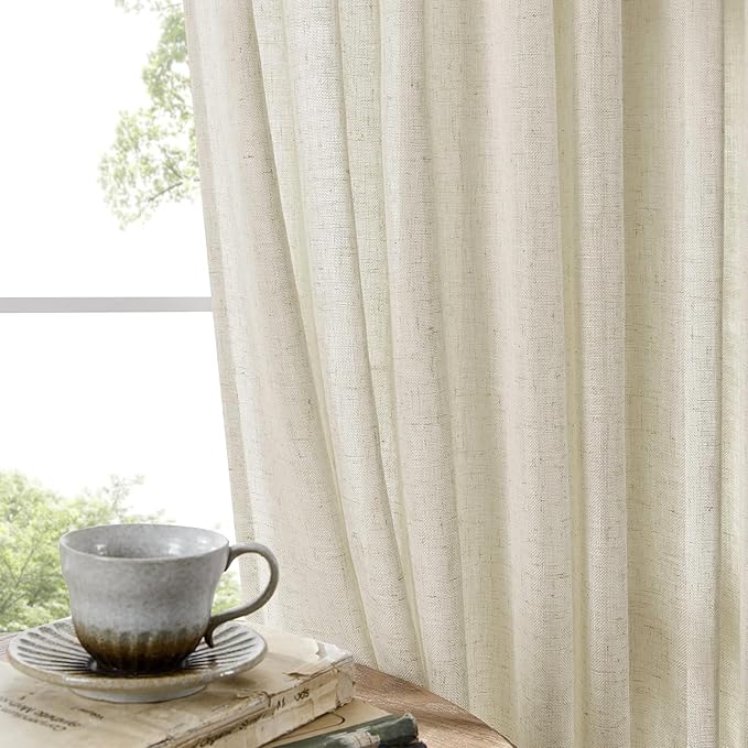 Joydeco Linen Curtains 108 Inch Length 2 Panel Sets,Light Filtering Curtains for Bedroom 100 Inch Wide Living Room Drapes with Back Tabs & Rod Pockets (W100 x L108 Inch, Beige)
