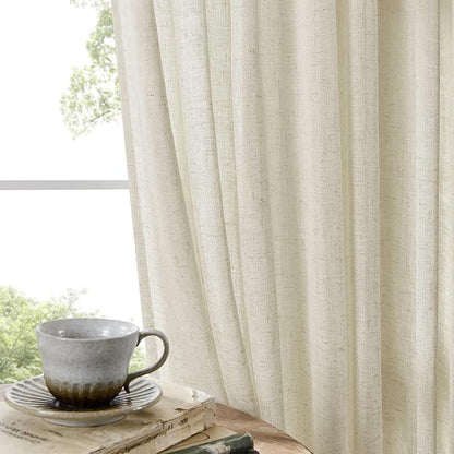Joydeco Linen Curtains 96 Inch Length 2 Panel Sets,Light Filtering Curtains for Bedroom 52 Inch Wide Living Room Drapes with Back Tabs & Rod Pockets (W52 x L96 Inch, Beige)