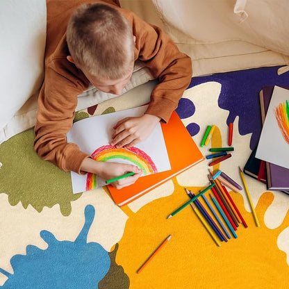 STARUIA Art Bedroom Rug, 4'x6' Machine Washable Kids Rug for Playroom, Paint Splash Rainbow Area Rugs for Classroom, Soft Colorful Living Room Rugs Throw Play Mat for Nursery Office Preschool