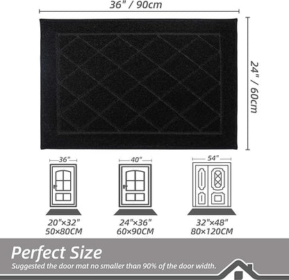 BEQHAUSE Dirt Trapper Door Mat 24" x 36", Doormat Non-Slip Entryway Rugs Washable, Dog Door Mat Stain Resistant and Absorbent Welcome Floor Mat for Front Back Door, Muddy Wet Shoes & Paws, Black