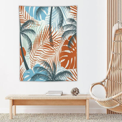 ICMOLYYENLO Palm Leaf Tapestry Wall Hanging, Tropical Leaves Plant Jungle Green Hawaiian Art Home Decor for Guest Bedroom Living Room Dormitory 60x60 Inch