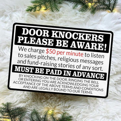 No Soliciting Sign for House Front Door - Funny Metal Tin Signs Room Decor Door Knockers Please Be Aware Warning Yard Sign, Home Bedroom Wall Art Decorations 8x12 Inch