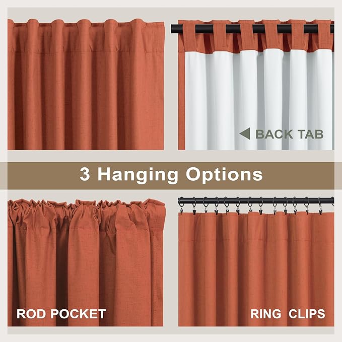 Patio Sliding Glass Doors Curtains 108 Inches Long 2 Panel Blackout Linen Textured Bohemian Autumn Fall Decorations Hippie Decorative Thermal Drapes for Summer Heat Light Blocking Black Out Terracotta