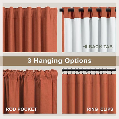 Patio Sliding Glass Doors Curtains 108 Inches Long 2 Panel Blackout Linen Textured Bohemian Autumn Fall Decorations Hippie Decorative Thermal Drapes for Summer Heat Light Blocking Black Out Terracotta