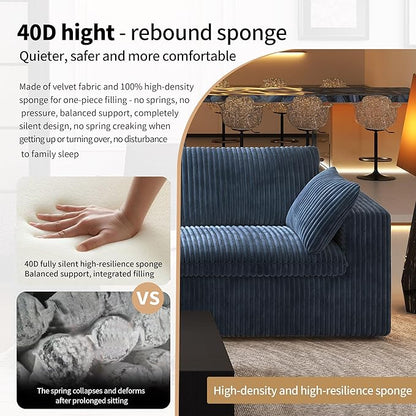 118" V Shaped Corner Modern Sofa Modular Sectional Cloud Couch,Deep Seat Upholstered Couches with Plush Corduroy Fabric for Living Room Furniture,Bedroom and Apartment,No Assembly Required,Blue