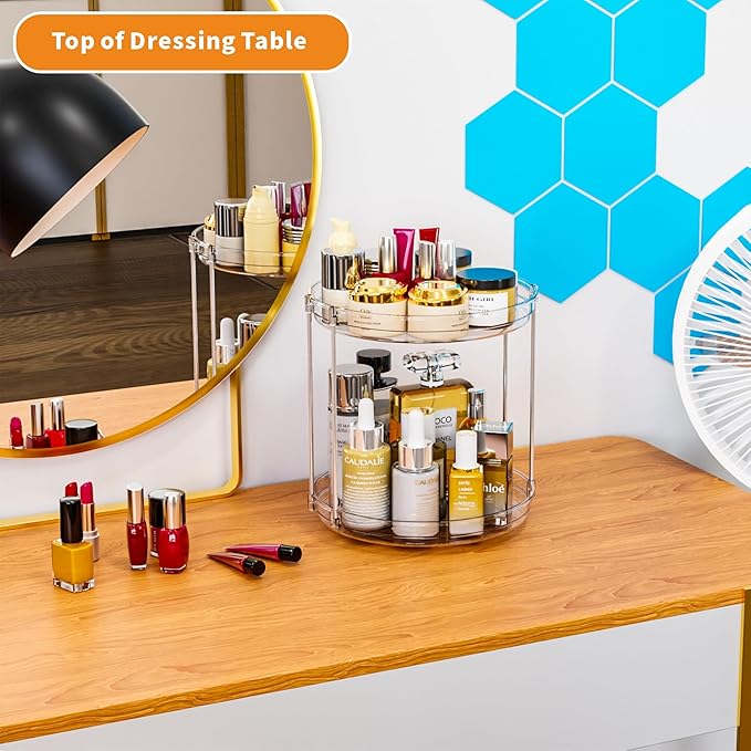 2 Tier Lazy Susan Turntable for Cabinet,Countertop,Pantry,9.5"W Spinning Seasoning Organizer,Double Rotating Kitchen Spice Rack Organizer and Condiments,Medicine,Vitamin Bottle Organizer Carousels,2Pc